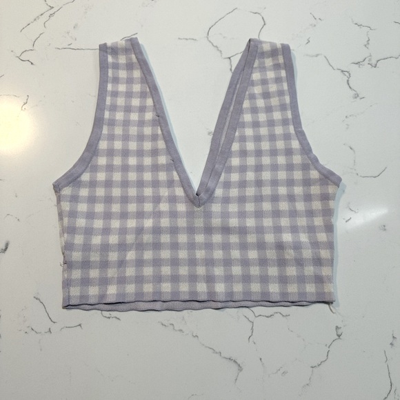 Zara lilac gingham cropped top Sz Medium - Picture 3 of 5